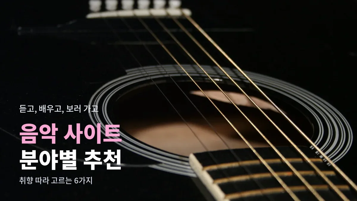 어두운 배경 속 통기타 줄과 사운드홀